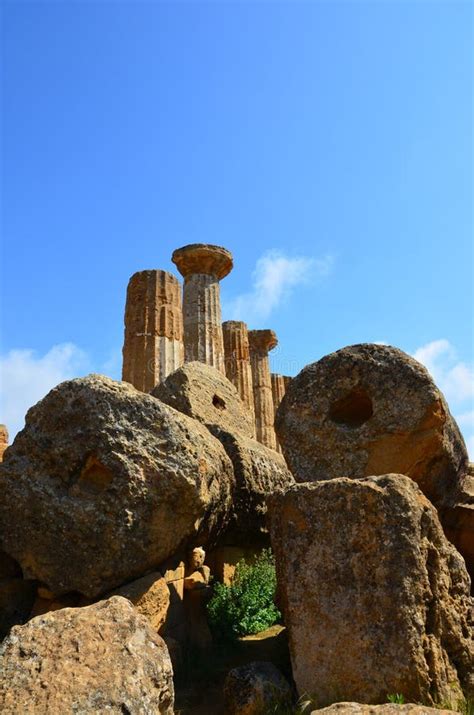 Hercules Temple Ancient Columns, Italy, Sicily, Agrigento Stock Photo - Image of column, greek ...