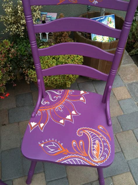 I like these painted chairs. Redo old chairs with a fabulous bright color and a fun print design ...
