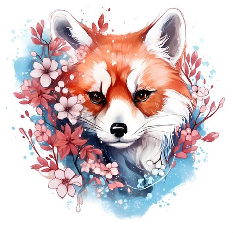 Premium AI Image | a drawing of a red panda with flowers and a picture ...