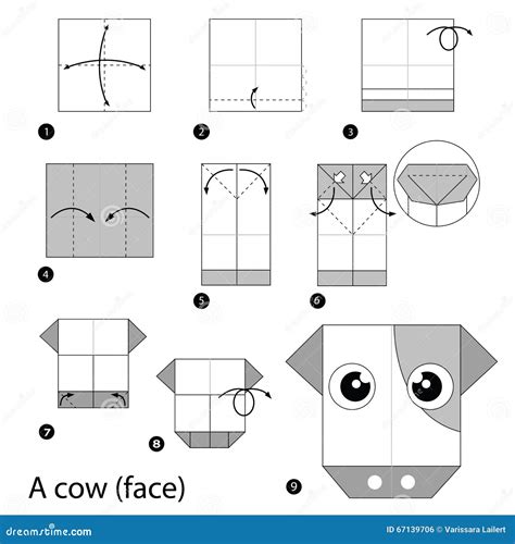 Step by Step Instructions How To Make Origami a Cow. Stock Vector - Illustration of element ...