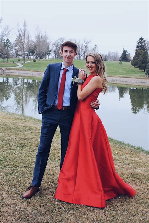 prom poses prom pictures date red dress navy suit succulent | Prom ...