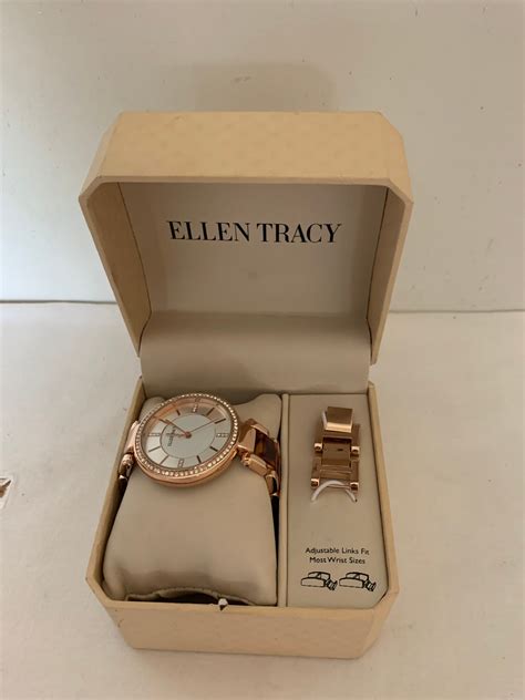 ELLEN TRACY Gold Tone Watch With Rhinestones & Adjustable Band Links ...