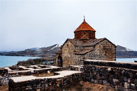 View of Sevanavank Monastery at Lake Sevan, Armenia in Spring Stock ...