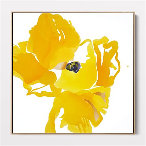 Original Yellow Poppy Painting, Fine Art, 60x60" Abstract Flower Canvas, Contemporary floral ...