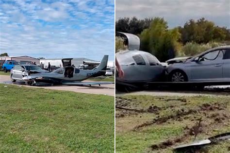 Small plane crashes into car on highway after overrunning the runway ...