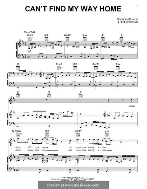 Can't Find My Way Home by S. Winwood - sheet music on MusicaNeo