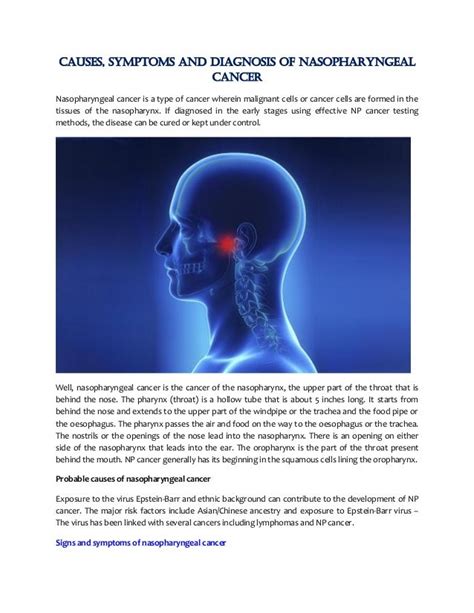 Causes, symptoms and diagnosis of nasopharyngeal cancer