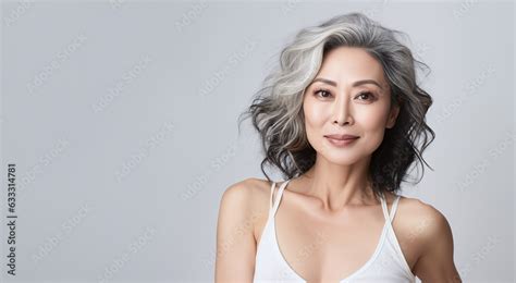 Japanese beautiful woman portrait with smooth health skin face for advertising design. Fit asian ...