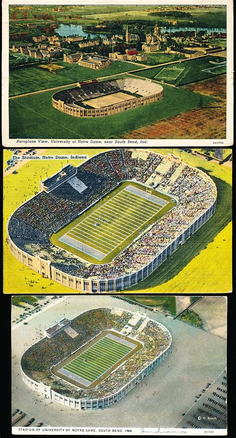 Lot Detail - University of Notre Dame Football Stadium Postcards- 3 Diff.