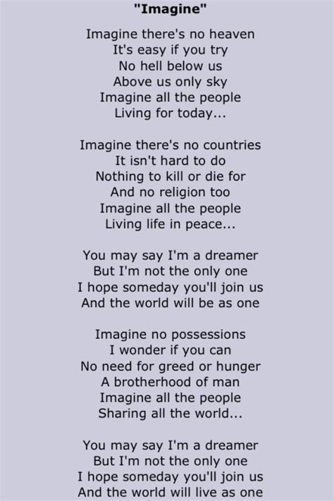 Imagine lyrics by John Lennon | Imagine lyrics, Imagine john lennon ...