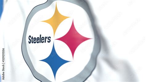 Waving flag with Pittsburgh Steelers team logo, close-up. Editorial 3D ...