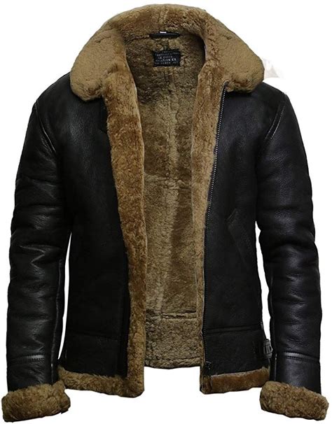 Mens Aviator B3 World War2 Real Shearling Sheepskin Flying Jacket (XL ...