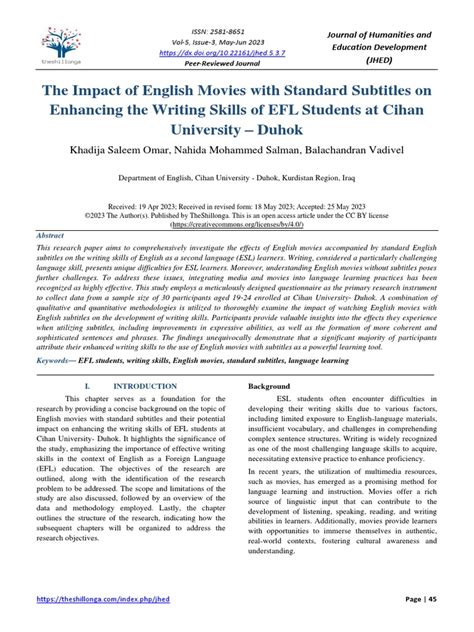 The Impact of English Movies With Standard Subtitles On Enhancing The ...