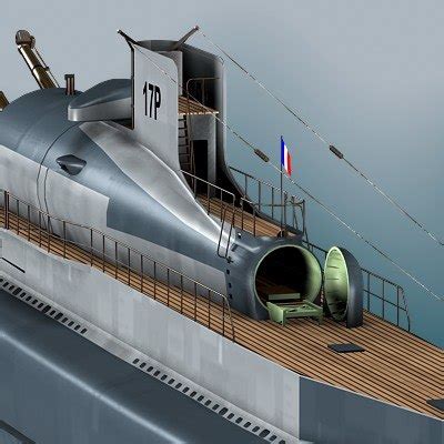 3d french submarine surcouf ww2