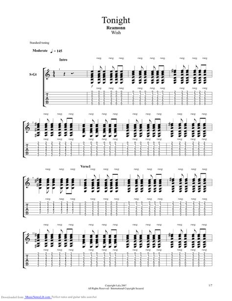 Tonight guitar pro tab by Reamonn @ musicnoteslib.com