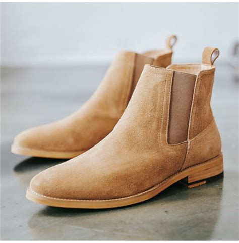 Handmade Mens Beige Color Suede Chelsea Boots, Men | RebelsMarket