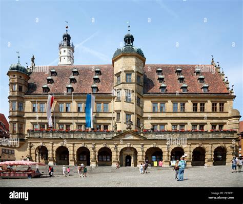 The City Hall Square and the Market Square in medieval Rothenburg ob der Tauber, Franconia ...