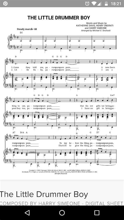 The Little Drummer Boy (D Maj) | The little drummer boy, Drummer boy, Sheet music