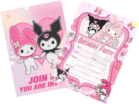 Amazon.com : Faivvy 16pcs Kuromi Invitation Cards, My Melody Birthday Party Supplies for Kuromi ...