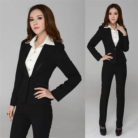 New 2015 Autumn and Winter Formal Women Pant Suits Work Wear Blazer Female Office Uniform Styles ...