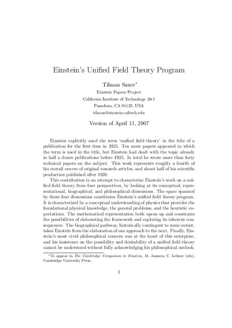 (PDF) Einstein’s Unified Field Theory Program | Tilman Sauer - Academia.edu