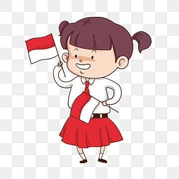 Cartoon Children Holding An Indonesian Flag, People, National ...