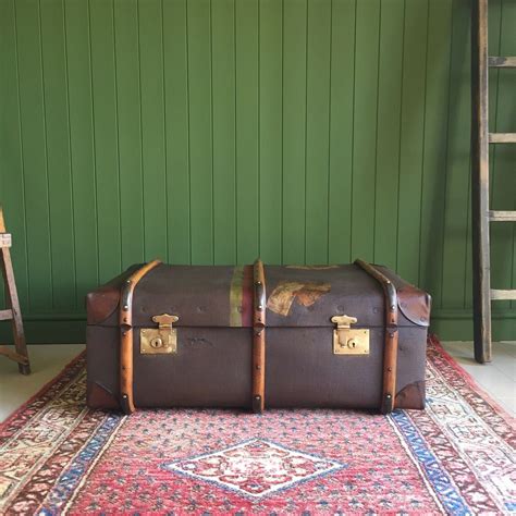 Vintage steamer trunk coffee table old 1930s bentwood school trunk ...