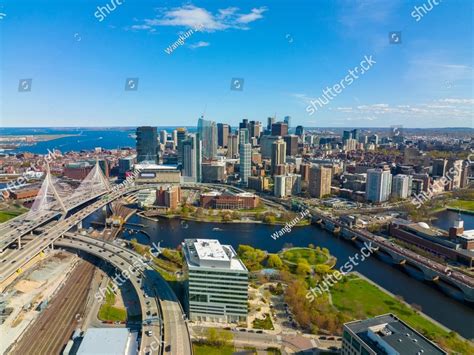 Boston downtown financial district skyline and Leonard Zakim Bridge ...