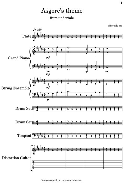 Asgore's theme - Sheet music for Flute, Piano, String Ensemble, Drum ...