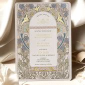 Bougainvillea Blue Gold Wedding Art Nouveau Mucha Foil Invitation | Zazzle