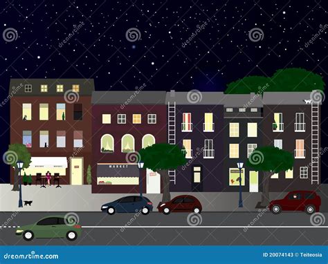 Lighted street at night stock vector. Illustration of life - 20074143