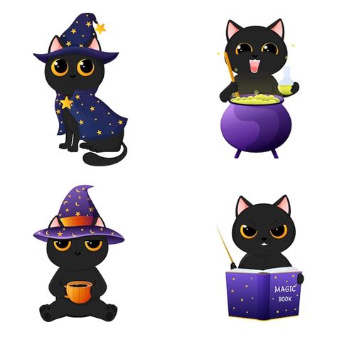 Gatos negros de halloween. ilustración de vector lindo concepto de halloween. | Vector Premium