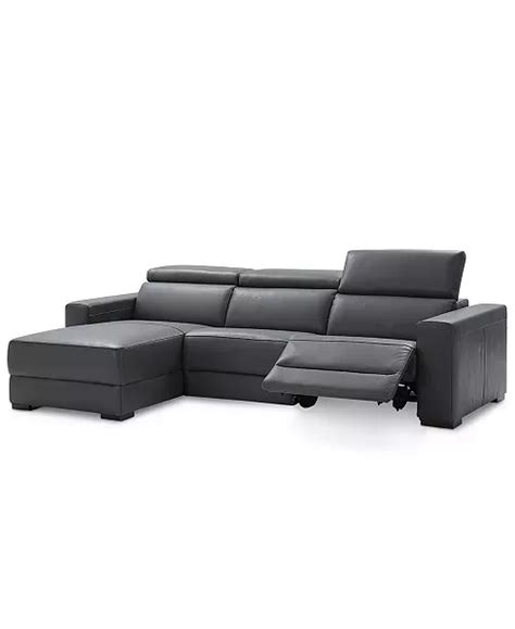 Furniture Nevio 3-pc Leather Sectional Sofa with Chaise, 1 Power ...