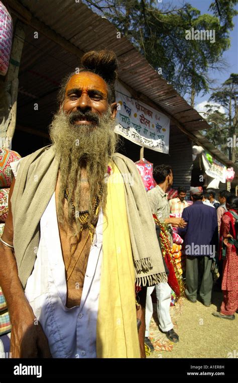 Dreadlocked beard and hair holy sadhu yogi man at Dussehra fair ...