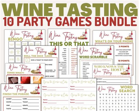 Wine Tasting Game Bundle Printable Party Games Instant - Etsy