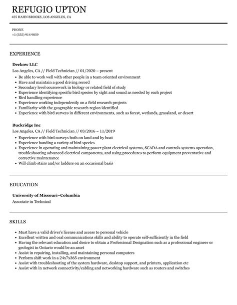 Field Technician Resume Samples | Velvet Jobs