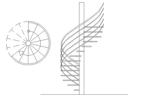 Spiral stair plan and section layout file - Cadbull