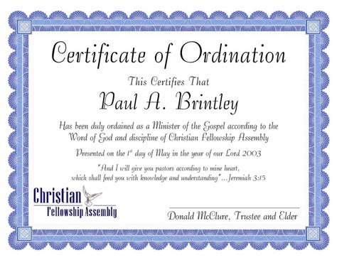 Ordination Certificate Template – Best Templates Ideas