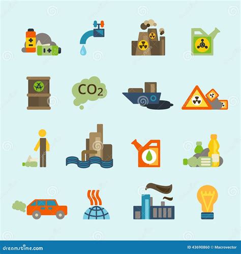 Pollution icon set stock vector. Illustration of factories - 43690860