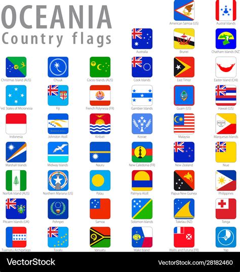 Square oceania national flags Royalty Free Vector Image