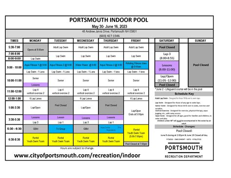 Indoor Pool Schedule | City of Portsmouth