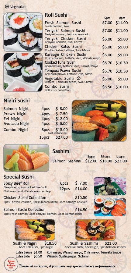 Menu at Koji Japanese Restaurant, Ashburton