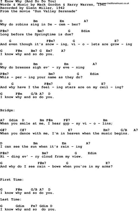 Song lyrics with guitar chords for I Know Why (And So Do You) - Glenn Miller, 1942