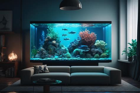 A living room filled with furniture and a large aquarium, 22084845 ...