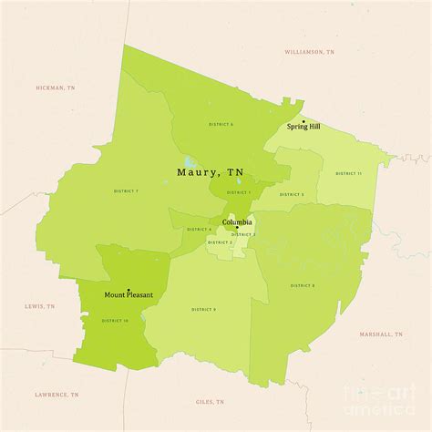 TN Maury County Vector Map Green Digital Art by Frank Ramspott - Fine ...