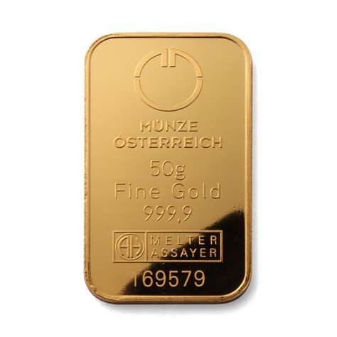 Munze Osterreich 50g Gold Bar | 24 carat 999,9 Fine Gold Bars