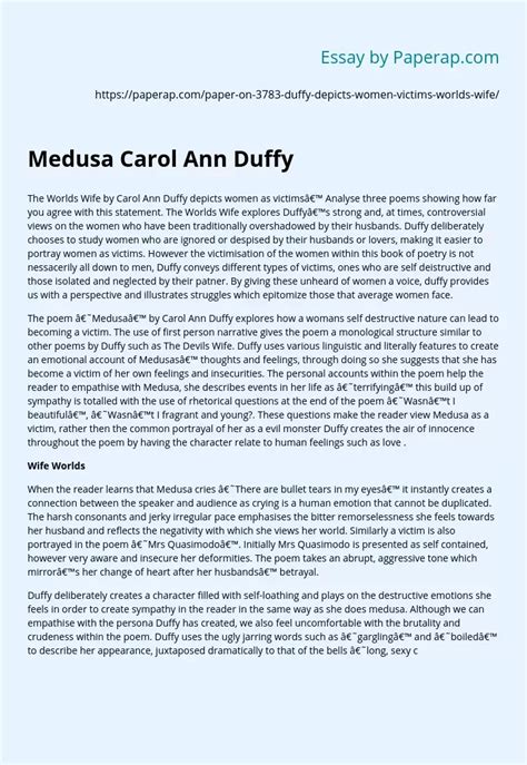 Medusa Carol Ann Duffy Analysis Essay Example