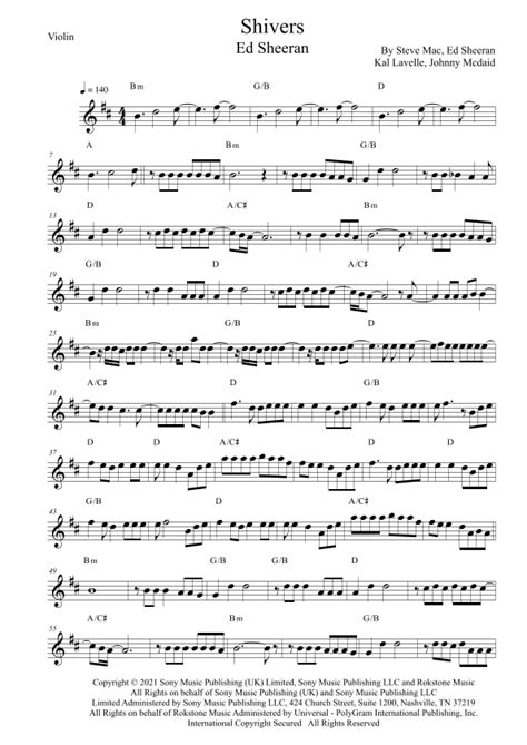 Shivers (arr. Leo Silva) by Ed Sheeran Sheet Music for Violin Solo at Sheet Music Direct