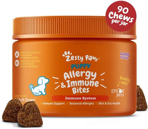 ZESTY PAWS Puppy Allergy & Immune Bites Lamb Flavor Soft Chews Allergies, Immune, & Gut Support ...