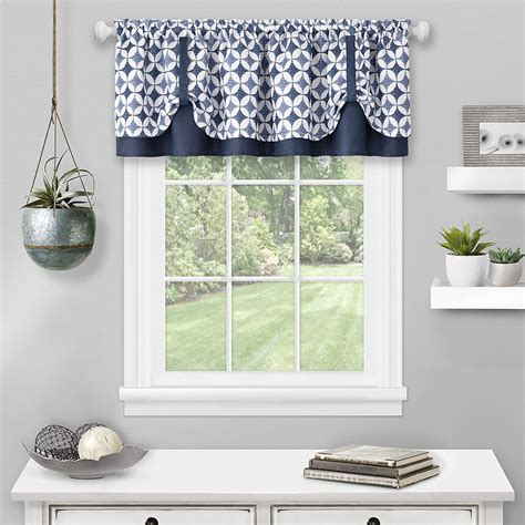 Window Kitchen Curtain Set 3-Piece Tier Panels & Valance Geometric ...